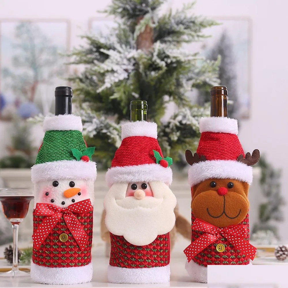 Decorazioni natalizie Bottiglia di vino Er Maglione di champagne Babbo Natale Renna Pupazzo di neve Ornamenti per la tavola della festa di Natale Xbjk2109 Drop Delivery Home Dhbkz