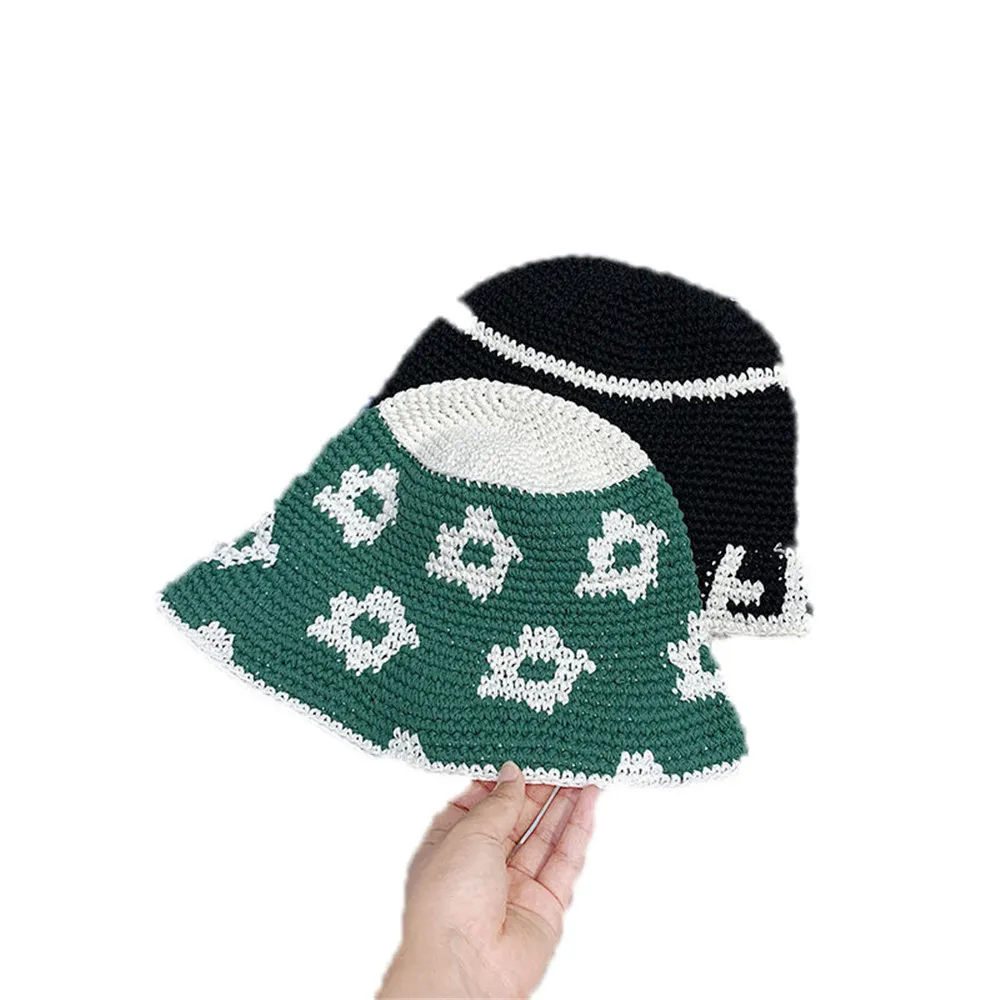 1Pc mode été femmes dames tricots à la main seau chapeau Vintage japonais fleurs Design casquette de soleil respirant plage chapeau pour voyage