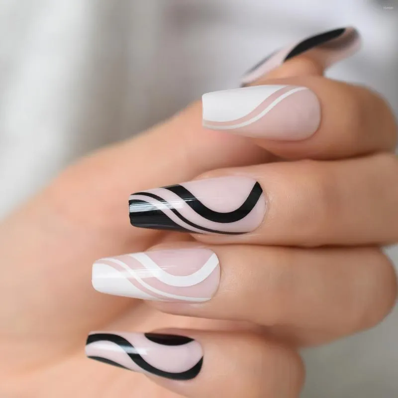 Double Crossed | Black White Double French Nails