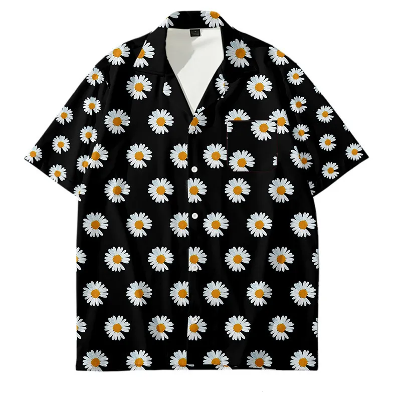 Chemises habillées pour hommes marguerite avec poche surdimensionnée impression 3D peinture de chrysanthème pour hommes et femmes Streetwear 230629