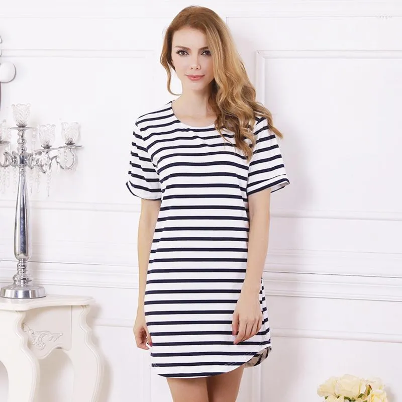 Women's Sleepwear Nightgowns For Sleeping Summer Striped Clothes Dresses Cotton One Piece Ladies Night Sexy Pajama