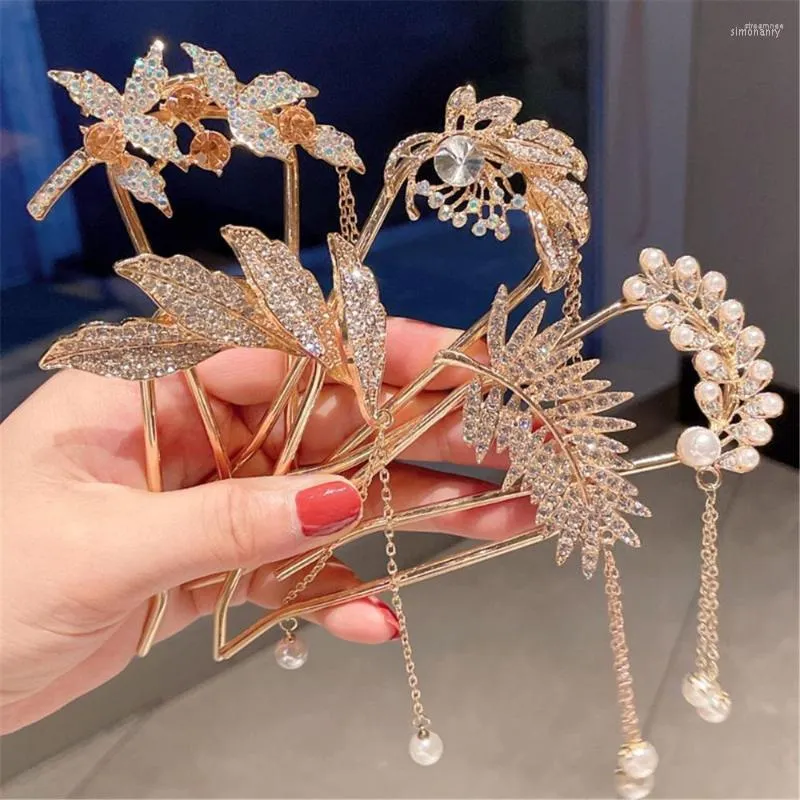 Hair Clips Fashion Accessory Women Rhinestone U-shaped Stick Hairpin Pearl Fork Crystal Clip