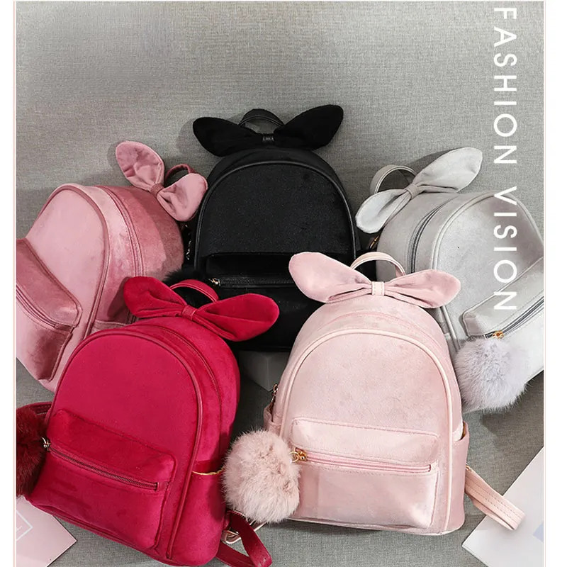 School Bags Kids Backpack Plush Bowknot Solid Schoolbag Girls Mini Cartoon Knapsack Casual Shoulder Fashion Cute Small Portable Bag 230629