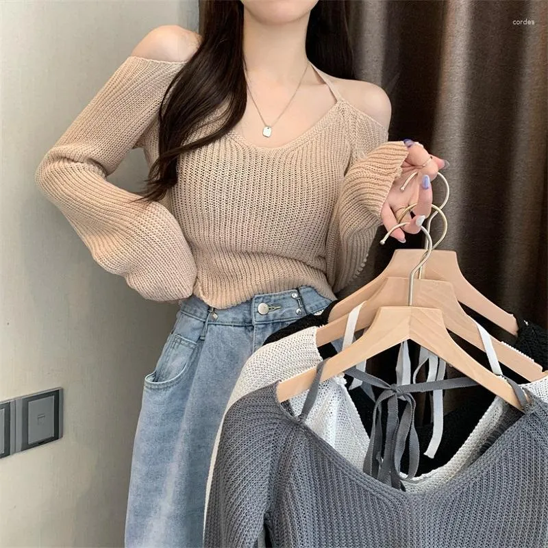 Y2K Womens Korean Vintage Acubi Slim Cropped Sweater With