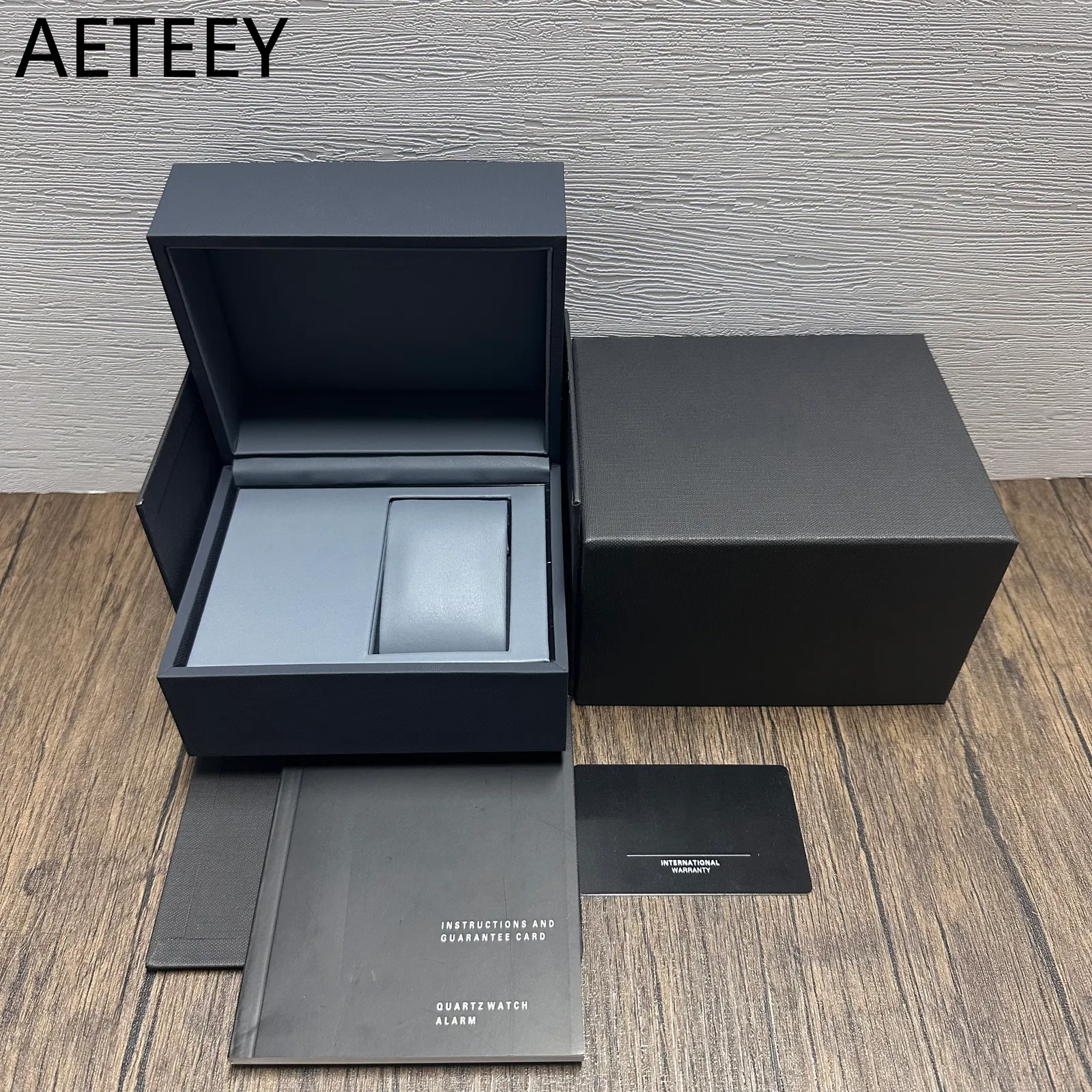 Jewelry Boxes Factory Supplier Grey Watch Box with Tag Original Wooden Gift Case Luxury Brand Papers Card Can Customization AAA Watche 230628