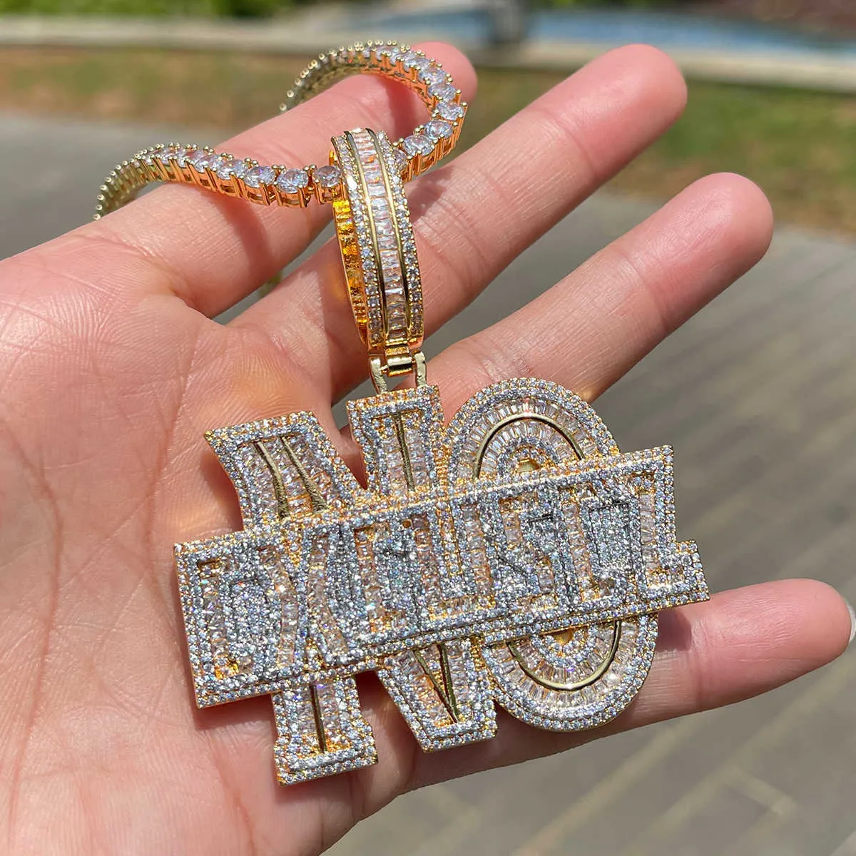 Pendant Necklaces Bubble Letter No Excuse Necklace for Men Iced Out Real Gold Plated Cubic Zirconia Hip Hop Jewelry 230621