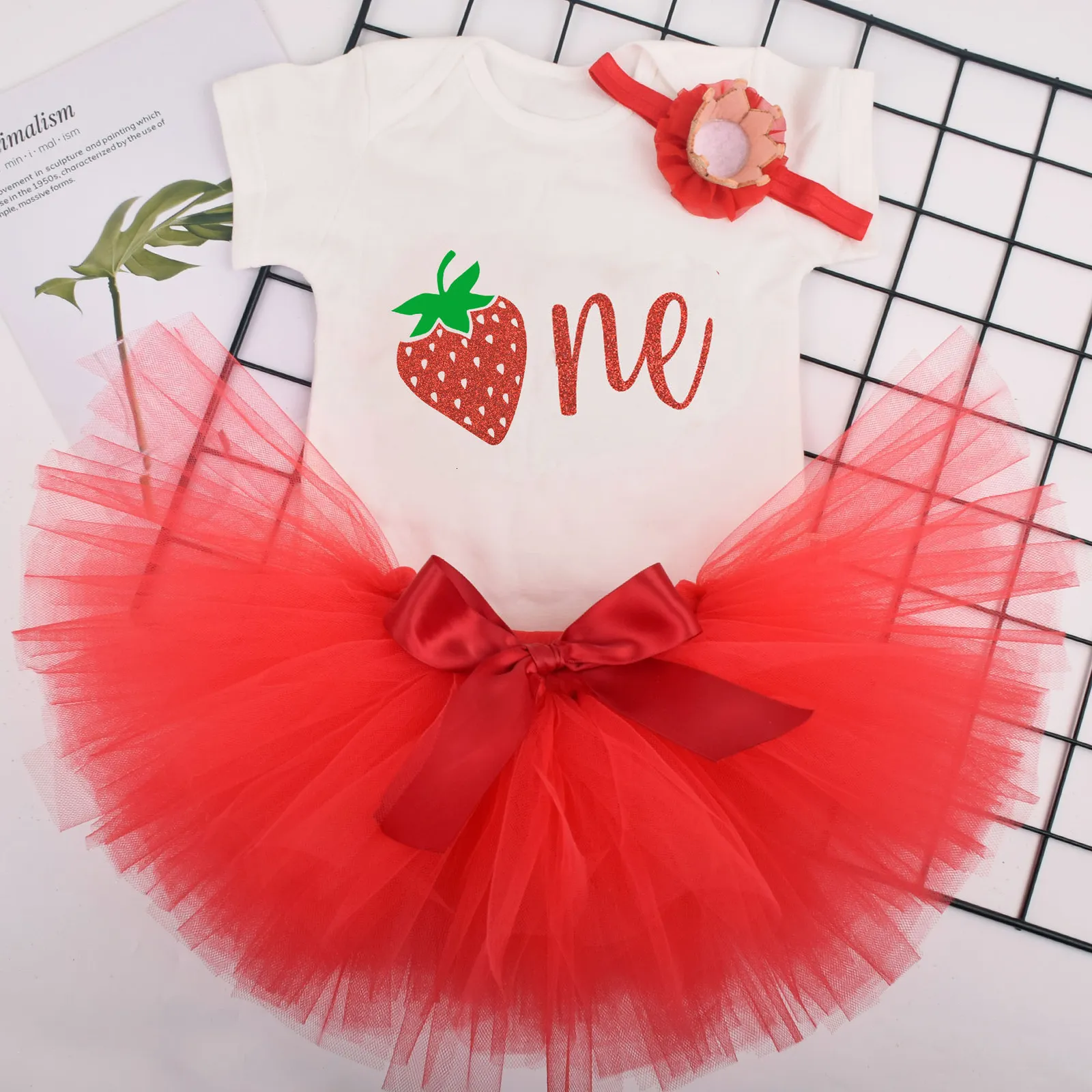 Clothing Sets Baby Girl First Birthday Tutu outfit Red Strawberry 1st Birthday Party Tutu costume Baby Shower Party Birthday Tutu Outfit 230628