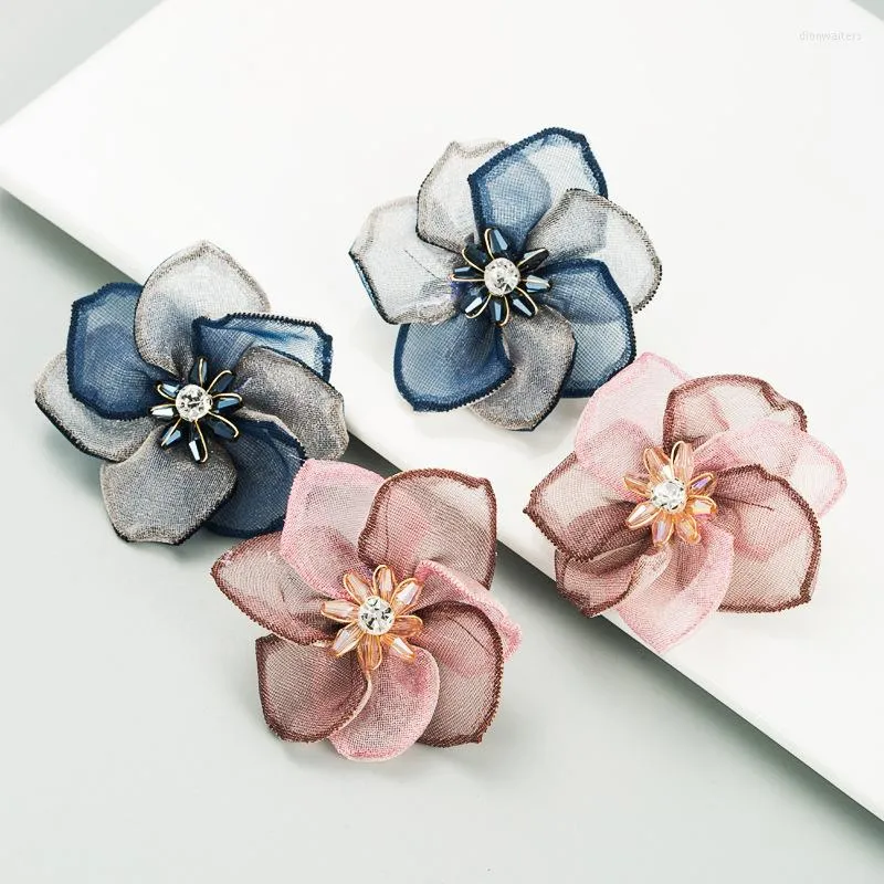 Stud Earrings Sale 1 Pair 6x6cm Pink /bule Flower Shape Earring Personalized Mesh Crystal Fashion Temperament