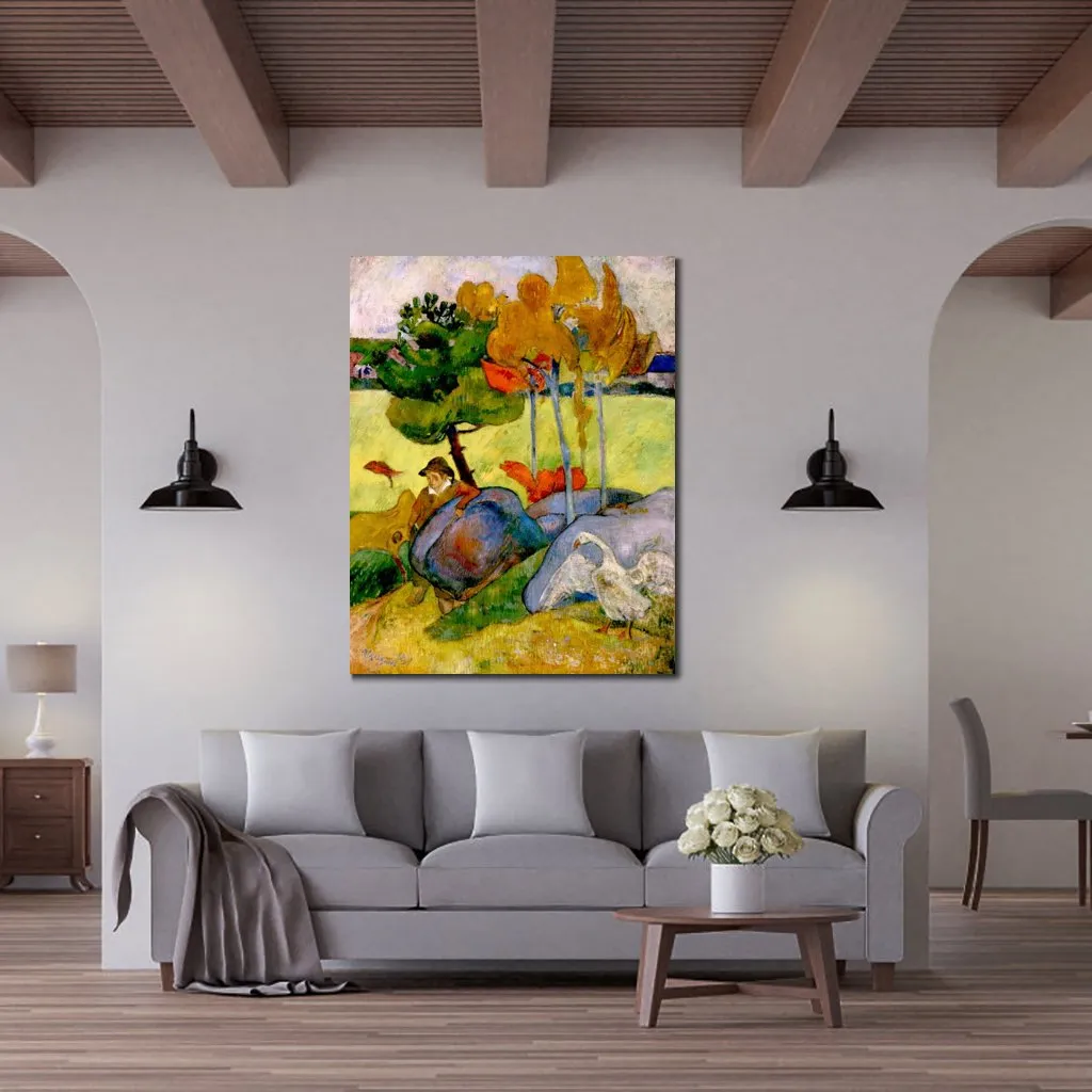 Modern Landscape Canvas Wall Art Little Breton with Goose Paul Gauguin Paintings Handmade High Quality
