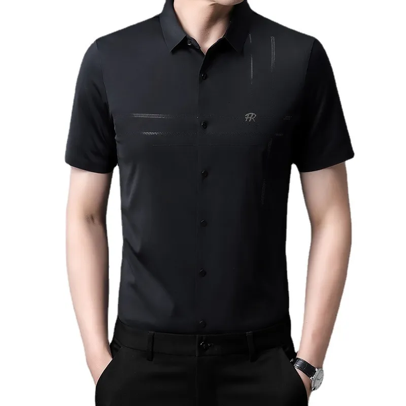 男性Sドレスシャツ2023ファッション半袖シャツピュアカラー栽培1つのモラルキャラクターデザイン高品質のクラシック230629
