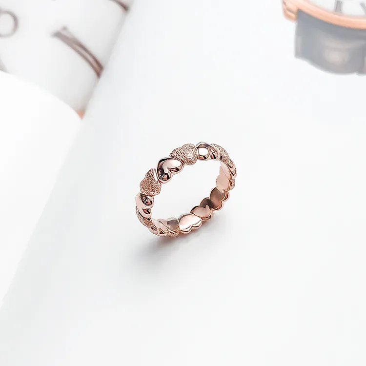 Matte Brilliance Heart Band Ring for Pandora 18K Rose Gold Rings designer Jewelry For Women Girls High quality Luxury Love ring with Original Box Set