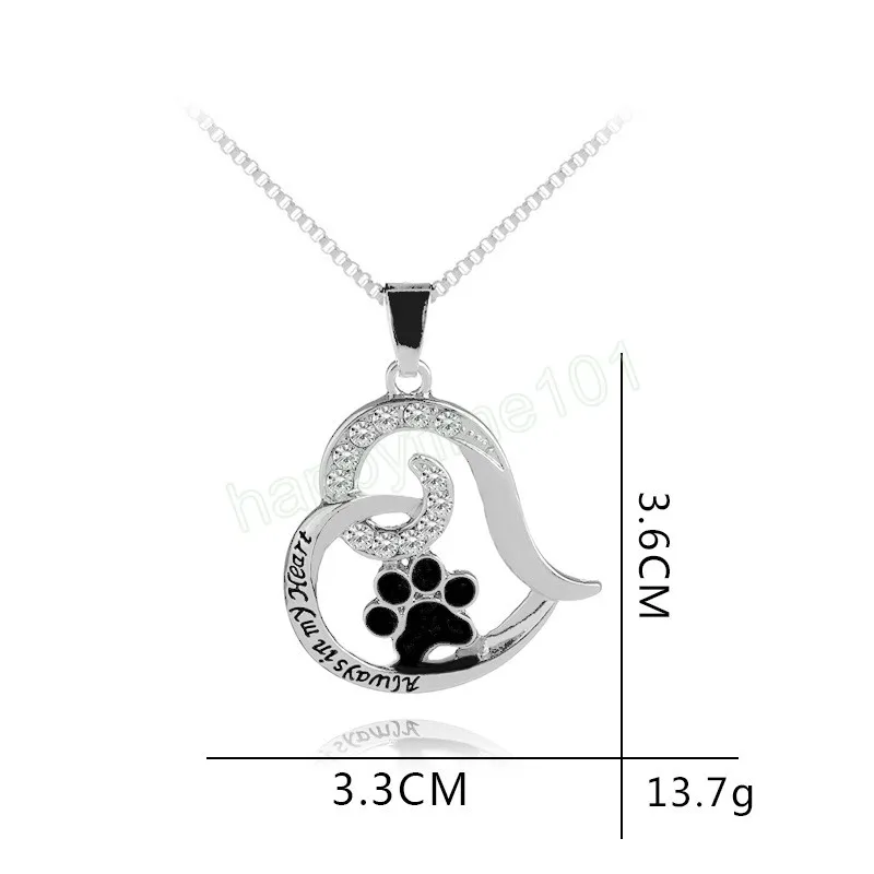 Charm Hollow Heart Shape Necklace For Women Girls Pet Lovers Rhinestone Cat Dog Paw Footprint Pendant Halsband smycken gåvor