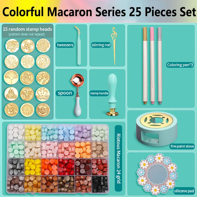 Kit Cire à Cacheter – Tampon Laiton Amovible – Perles De Cire Colorées – Pour Invitations, Cartes, Emballages Cadeaux