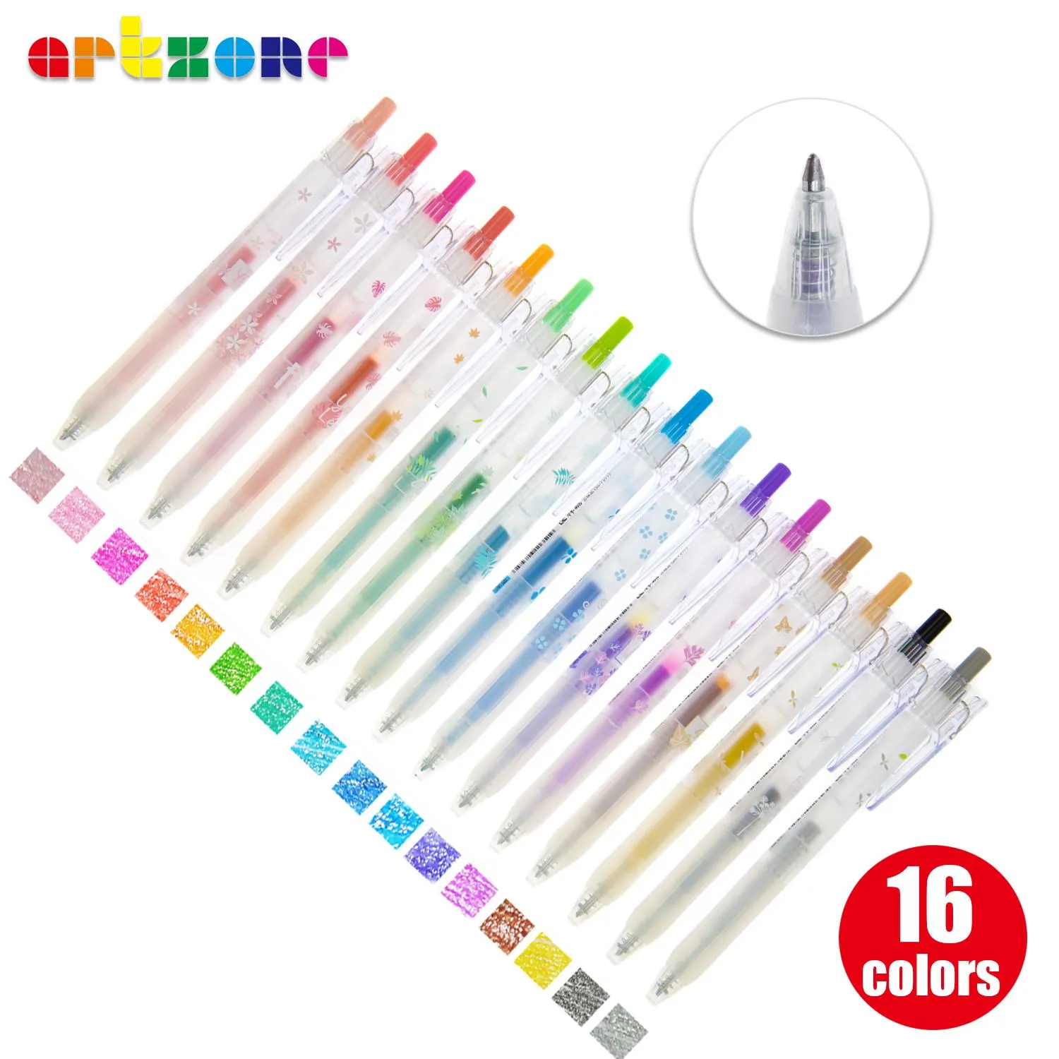 Pens 16 Juice Retractable Glitter Gel Pen 0.7mm Metallic Color Pen Set for Journaling Doodling Painting Drawing Japanese Kawaii Style