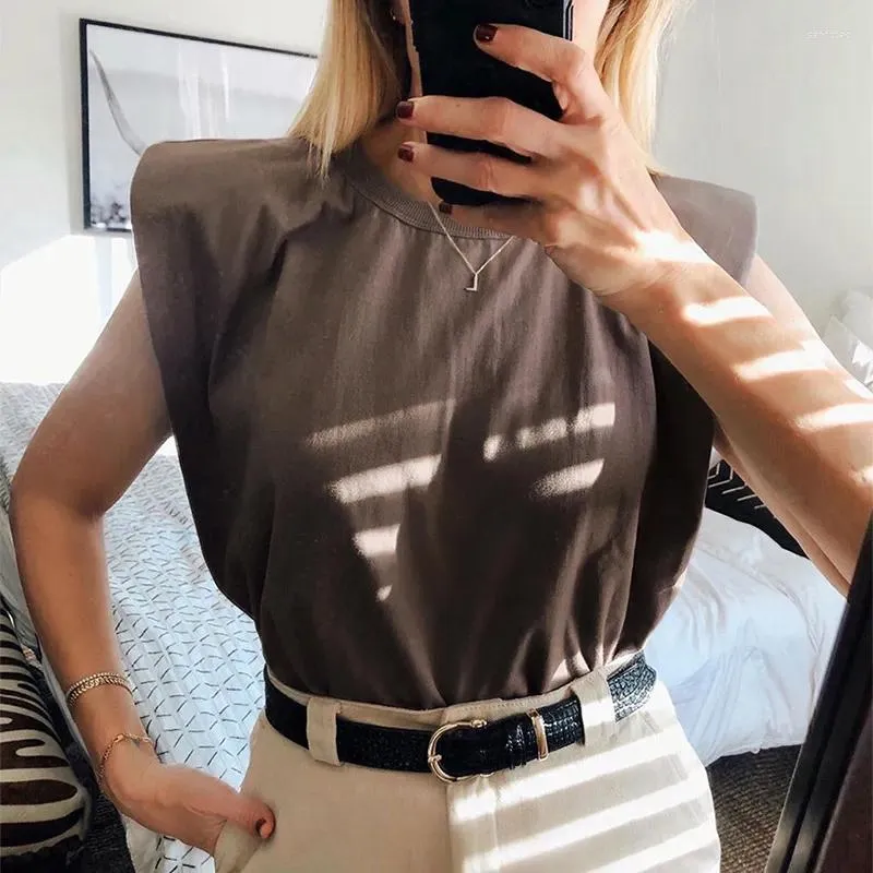 Women's Blouses Sleeveless Top Female O Neck White Women Blouse Shirt Ladies Loose Solid Chic Casual Black 2023 Cotton Brown