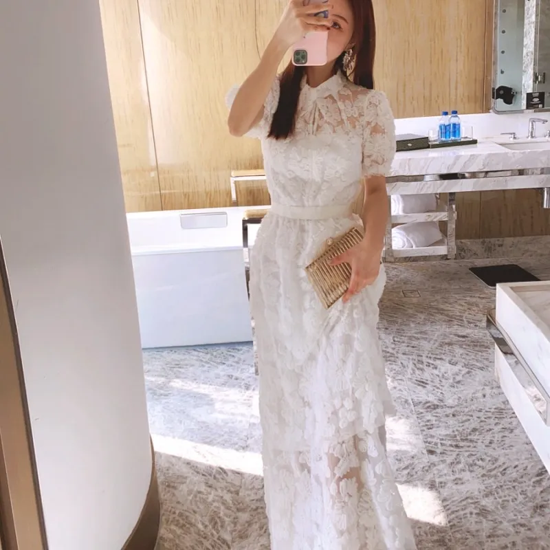 Flare Sleeve White Dress Self Portrait Style 3D Flower