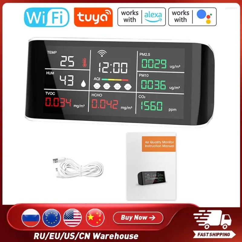 Tuya WiFi Multi-functional 9 In 1 Air Quality Detector Mobile Phone Smart Linkage Digital LCD Display HCHO TVOC PM2.5/10 Detect