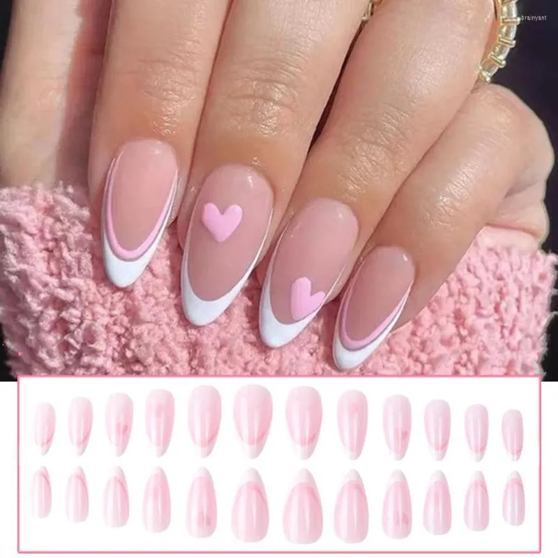 Falska naglar 24st Long Pink Teardrop Form nagel klistermärke French Style mandel nagel abs Lätt att bära återanvändbar sal99