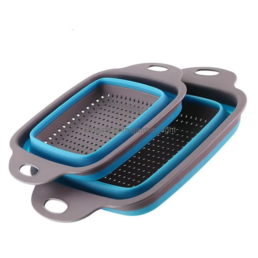 foldable fruit vegetable washing basket strainer portabl food grade silicone colander collapsible drainer kitchen tool kdjk2003