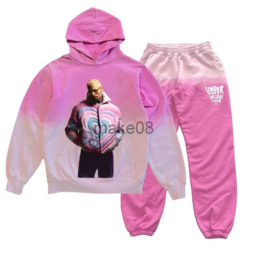 Sweats à capuche pour hommes Sweats Chris Brown Valentines Sweatsuit Set Under The Influence Tour 2023 Sweat à capuche Jogger Pantalons Femmes Hommes SweatSweatpants J230629