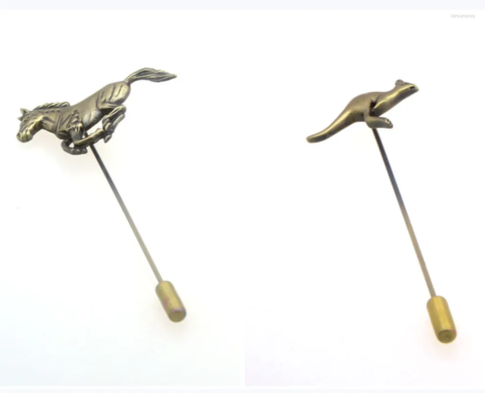 Brooches 10pcs/lot Vintage Bronze Animal Kangaroo Lapel Pins Flying Horse Suit Pin Stick Hat Men's Jewelry Wholesale