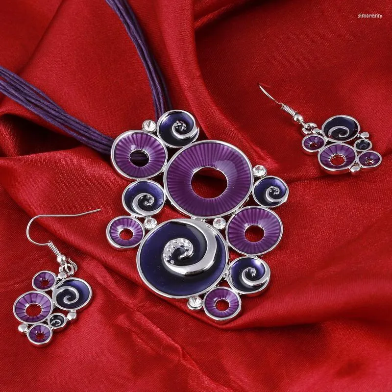 Orecchini di collana set Zoshi in smalto multi corrido in pelle geometria set di orecchini a pendente set da donna in costume da matrimonio in costume da matrimonio