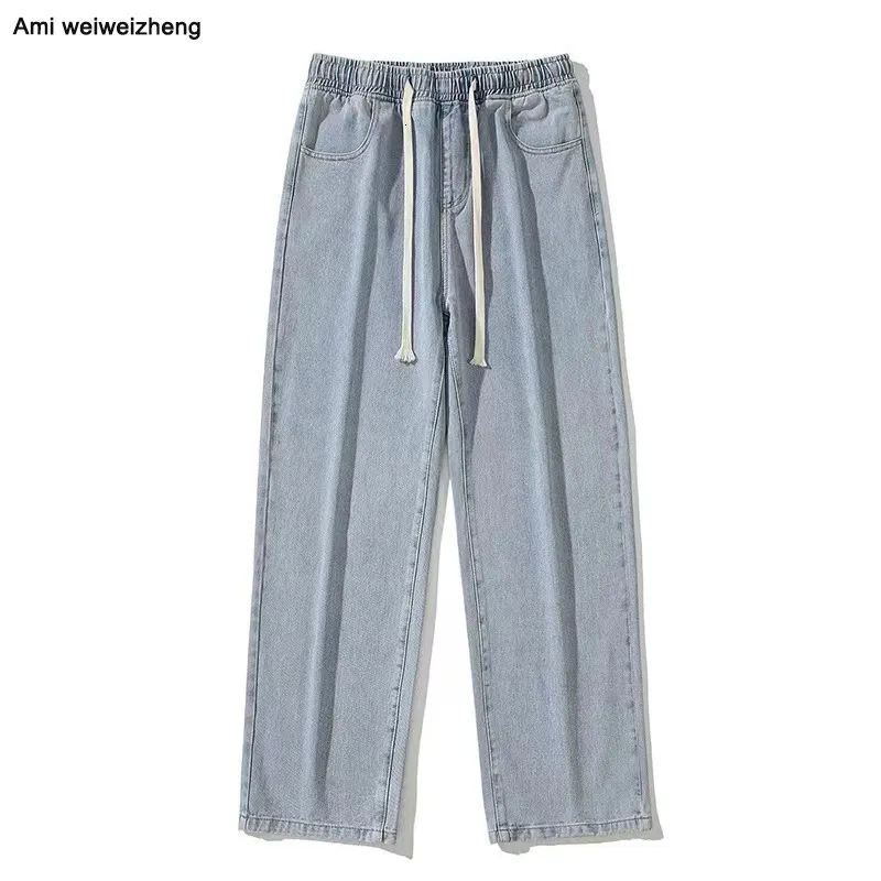 Jeans da uomo Ami Wei di alta qualità per uomo con processo di lavaggio elastico in vita Pantaloni lunghi casual e minimalista Ck09 230629