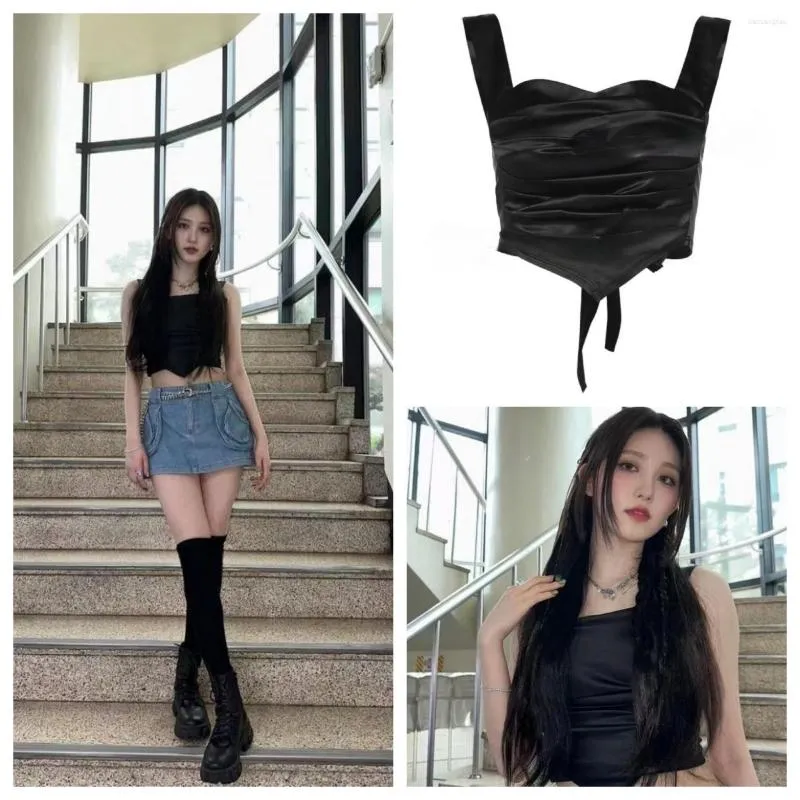 Women's Tanks Kpop Girl Group IVE Off-Shoulder Sleeveless Sling Vest Women Nightclub Sexy Camisole Slim Tops Backless Crop