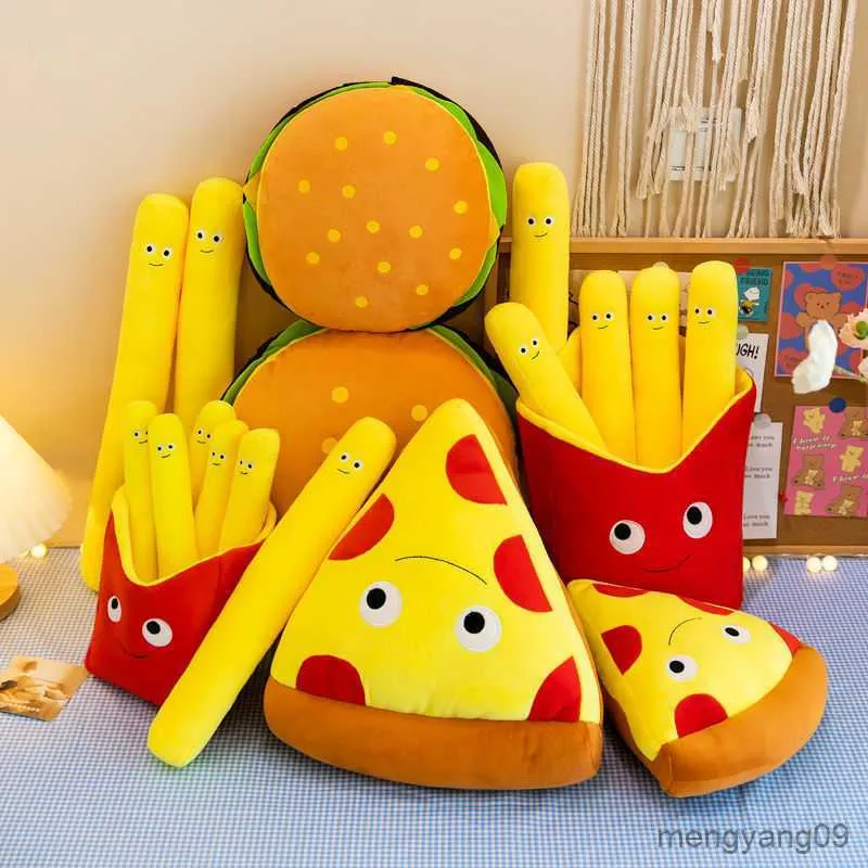Kudde/dekorativ hamburgare Fries Food Pizza Snack Plush Toy Bed Soft Doll Cusion Creective Valentine's Day Birthday Present Plushie R230629