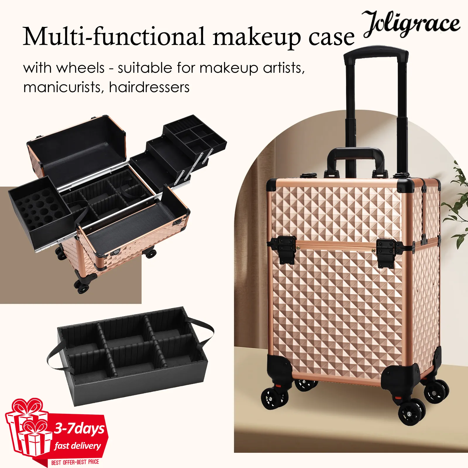 VALISE MALETTE TROLLEY A ROULETTES ESTHETIQUE VANITY BEAUTE SALON COIFFURE  PRO