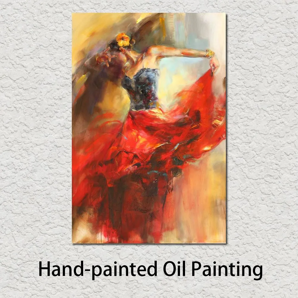 Pinturas de bailarina de Flamenco, bailes en belleza, arte español, cuadro al óleo pintado a mano para mujer, para decoración de pared de habitación de estudio