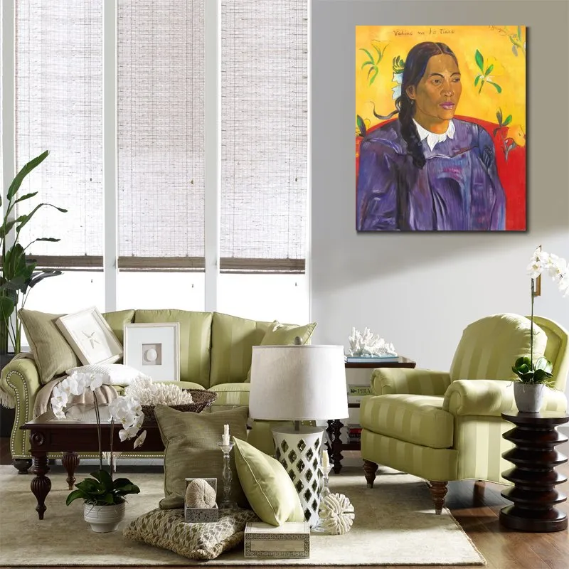 Impressionistische canvaskunst Vahine No Te Tiare Vrouw met een bloem Paul Gauguin schilderij handgemaakte kunstwerken voor hotellobby