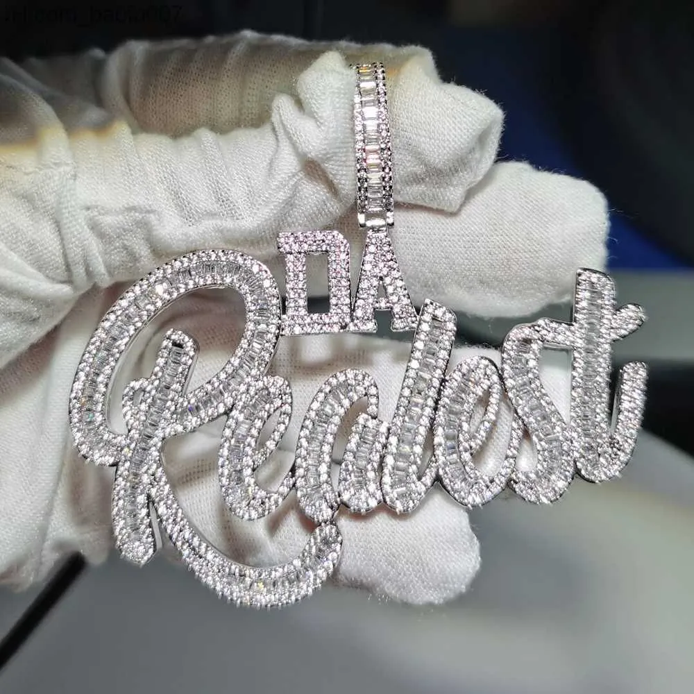 Collane con pendente Iced Out Hiphop Baguette Collana con pendente a lettera per uomo Micro Pave Bling 5A Cubic Zirconia Cuban Rope Chain Punk Rapper Jewelry Z230629