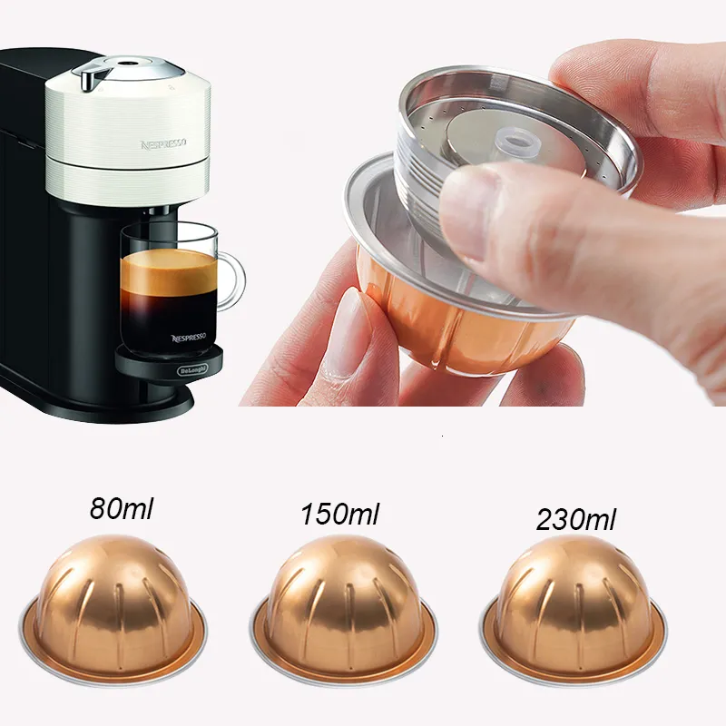 Kaffefilter för användning endast med Nespresso Vertuo Next Vertuoline återanvändbart rostfritt stålkapsel påfyllningsbart kaffefilter med original POD 230628