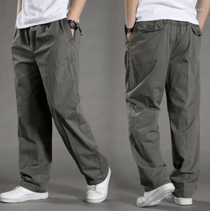 Pantaloni da uomo Primavera Estate Uomo Cotone Casual Pantaloni dritti in vita elastica sottile allentata 5 colori Taglia M-6XL