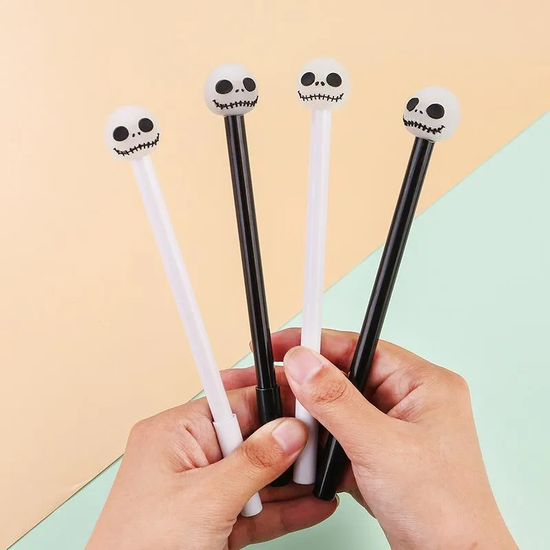 Pens 100Pcs Halloween Skull Gel Pen Black Student Stationery Signature Pen Water Pen Wholesale