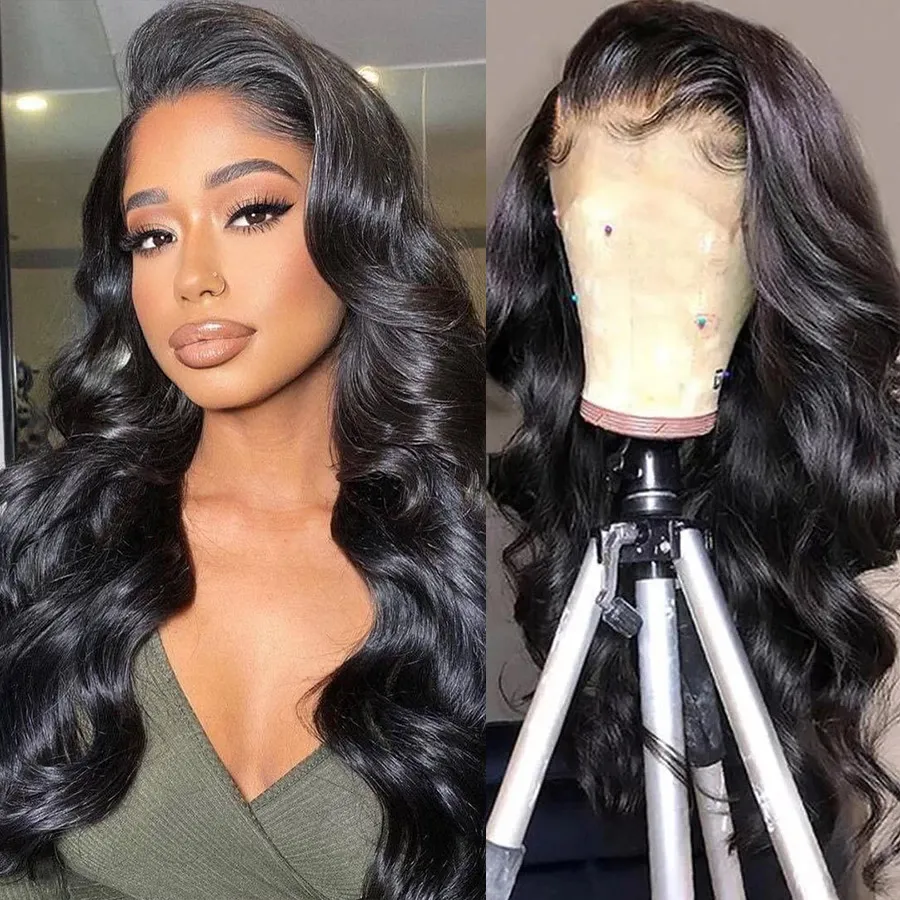 Vetersluiting Pruik 13x4 Kant Frontale Pruik Body Wave Lijmloze Lace Front Pruik Menselijk Haar Pre Geplukt Hd transparant