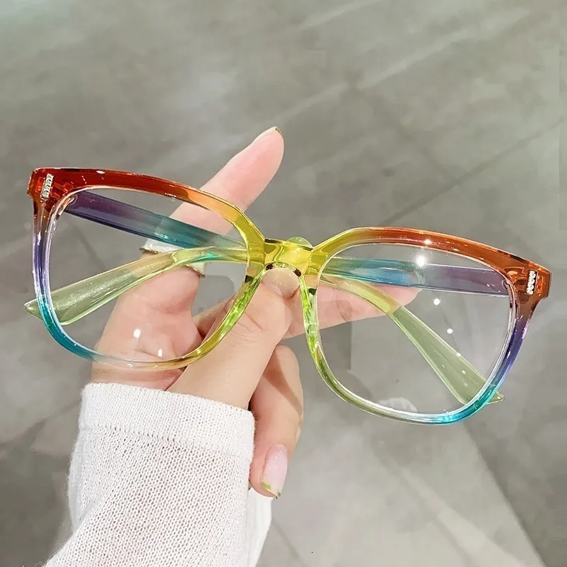 Glasögonram Fashion Gradient Square Optical AntiBlue Glasses Kvinnor Vintage Summer Rainbow Gereglasses Kvinnliga glasögon 230628