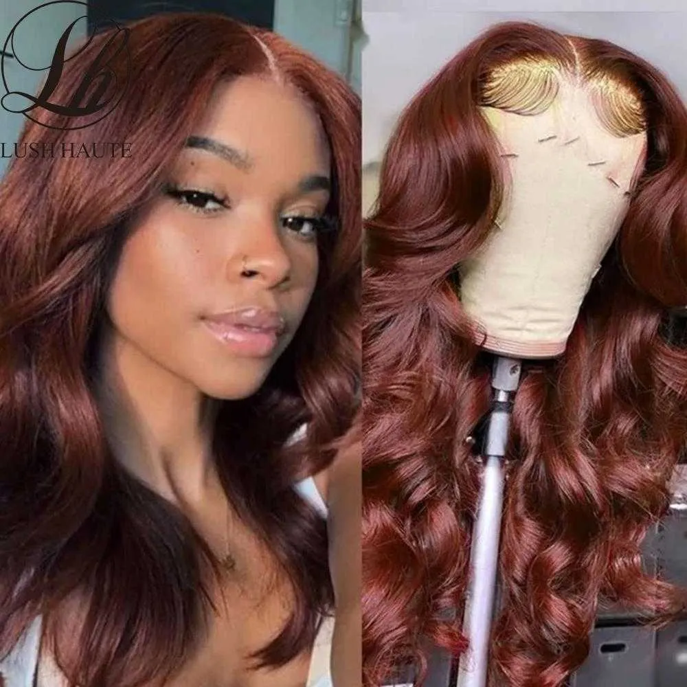 30 Inches Auburn Reddish Brown Wig Colored Lace Front Wig Synthetic Body Wave Lace Frontal Wigs For Black Women Chocolate Brown 230524