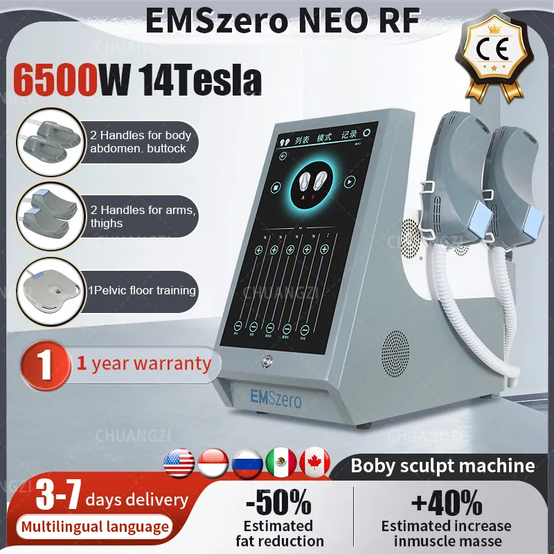 EMS DLS-EMSLIM Neo 14Tesla 6500W Hi-emt Sculpt Machine 노바 근육 자극기 살롱 용 바디 쉐이핑 마사지 장비