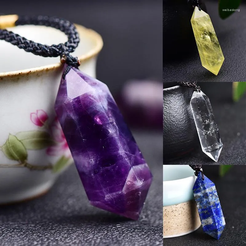 Pendant Necklaces Natural Crystal Amethyst Energy Column Healing Gemstone Necklace Magic Wand Point Jewelry