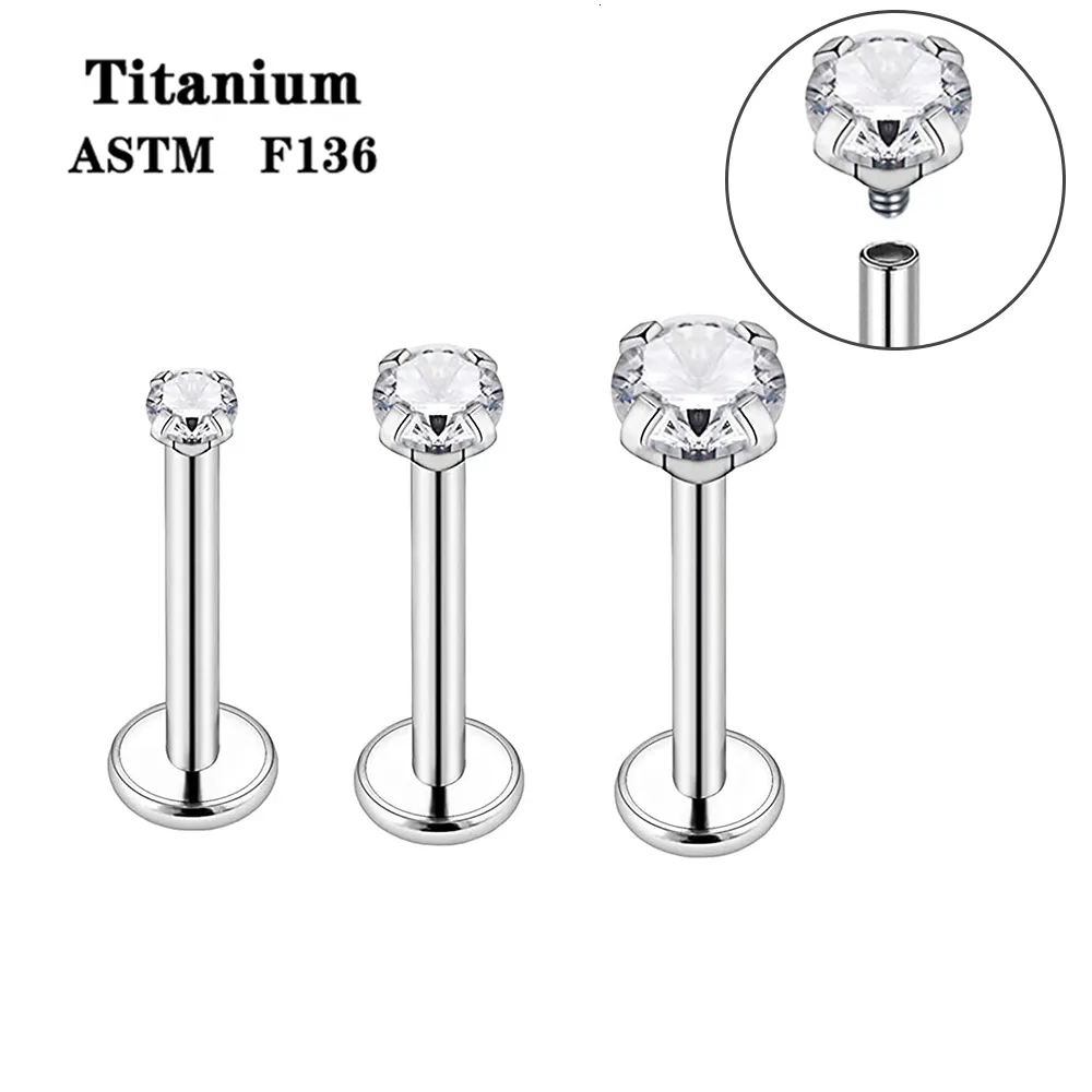 Nombril Bell Bouton Anneaux ASTM 36 Cristal Zircon Lèvre Goujon Oreille Tragus Filetage Intérieur CZ Gem 16G Mode Corps Piercing Bijoux En Gros 230628