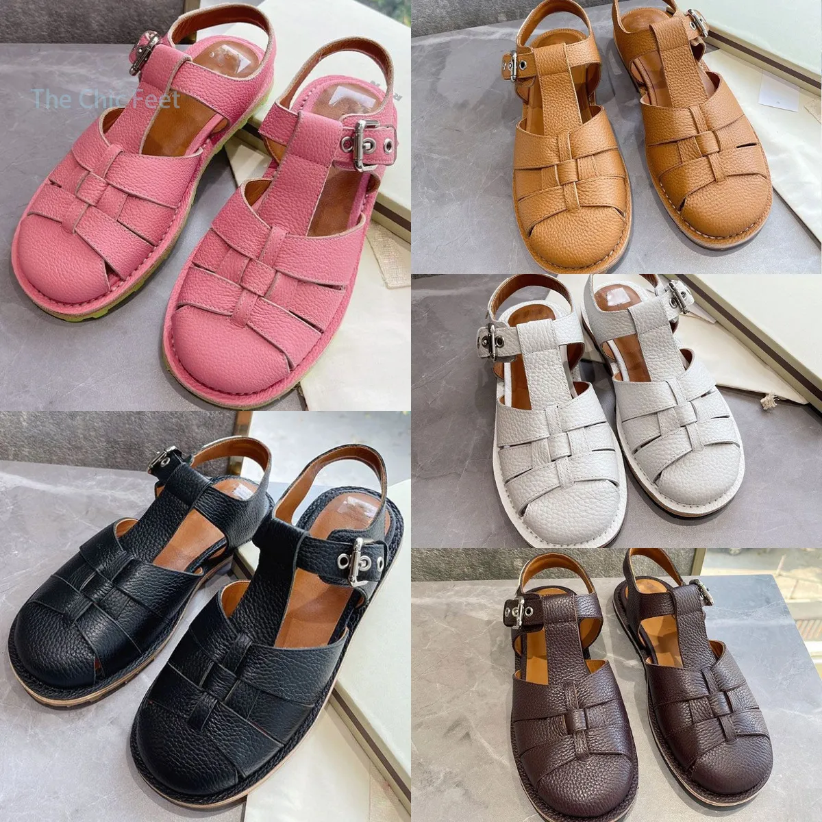 Marca designer sandálias femininas 2023 novo fundo plano roma sapatos de verão alta qualidade sandálias praia casual 10a na caixa couro salto plano