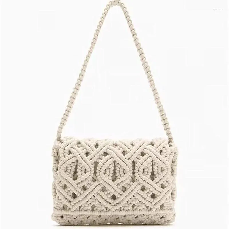 Boho Crochet Evening Bag Handmade Rope Woven Shoulder Bag, Stylish Flap  Square Tote, Perfect Bohemian Summer Handbag Clutch
