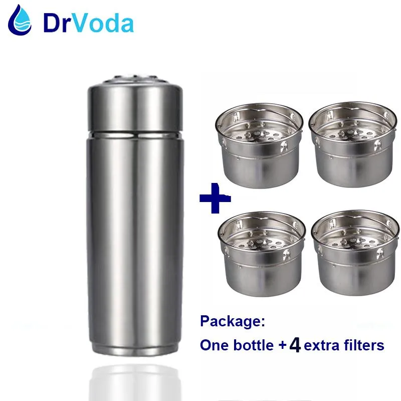 Shavers PH 9.5 Bouteille d'ionizer à eau alcaline en acier inoxydable + Filtres de remplacement Cartouche Nano Energy Flask Flak Water Filtre tasse de tasse