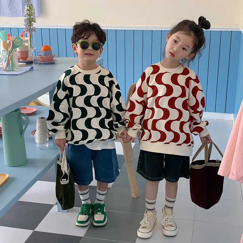 Hoodies Sweatshirts Children Clothing Kids Clothes Spring and Autumn Fashionable Wave Striped Casual Simple Loose Style Boys Girls Hoodie 230628