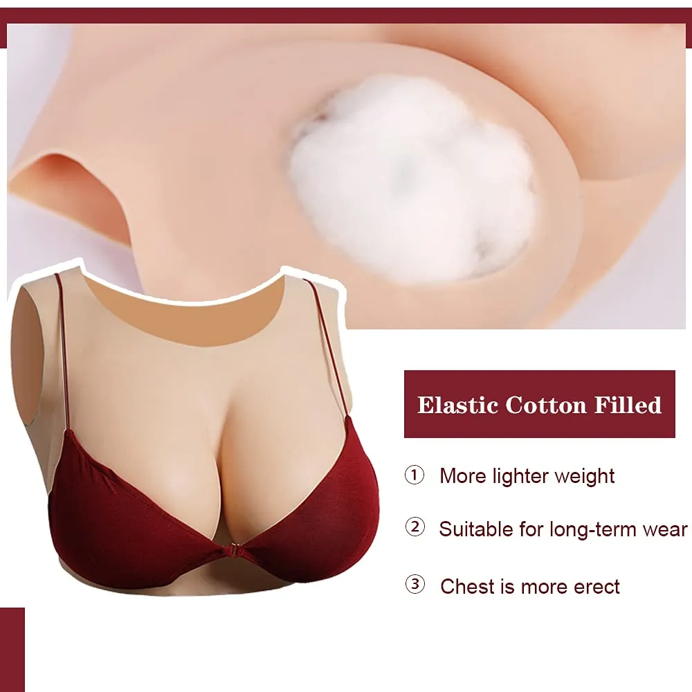 Crossdressing Silicone Breast Shape Realistic E-Cup Breast Plate Round  Collar Fake Boobs with Cotton Filler for Transgender (Color : Color 3, Size  : E Cup) : : Fashion