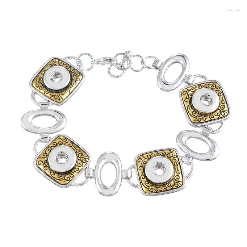 Charm Bracelets Fashion Golden Pattern Square Charms Metal Chains Snap Bracelet 18cm Fit 18MM Buttons Atacado SG0047