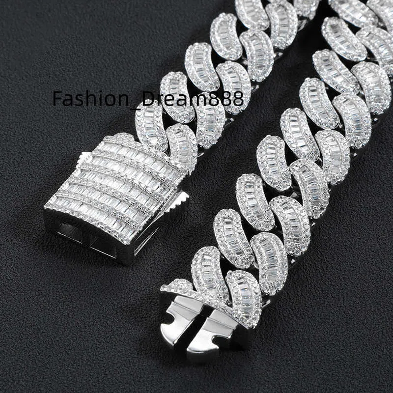 Aangepaste 16 mm VVS Moissanite Iced Out Diamond Chain Necklace Arc 925 Sterling Silver Baguette Cubaan