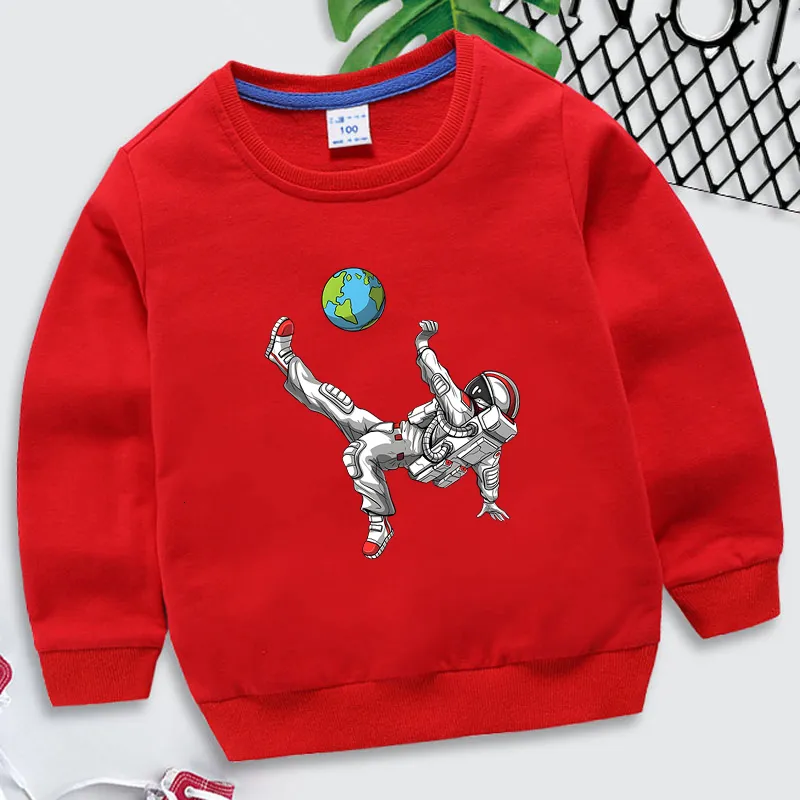 Tshirts Astronaut Soccer Player Boy Hoodies Funny The Earth Baby Sweatshirt Casual Fashion Streetwear Cartoon Kids Clothes Girls 230628